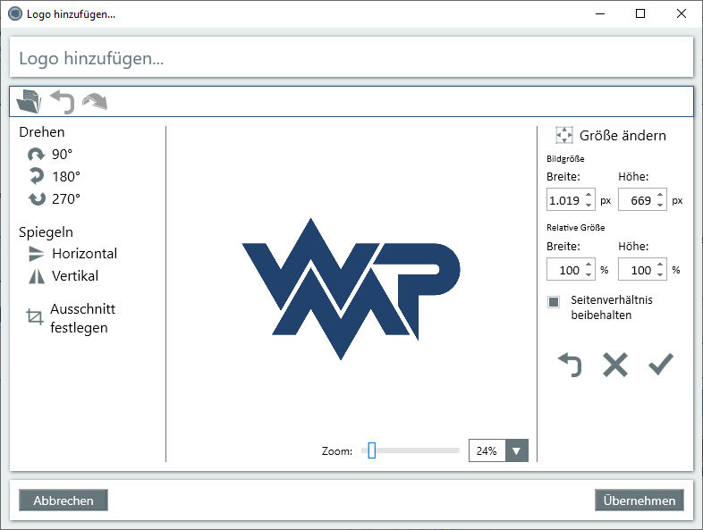 Logo bearbeiten vor hinzufuegen