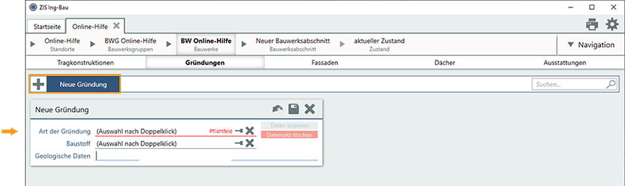 Konstruktionsdaten erfassen - Gründung