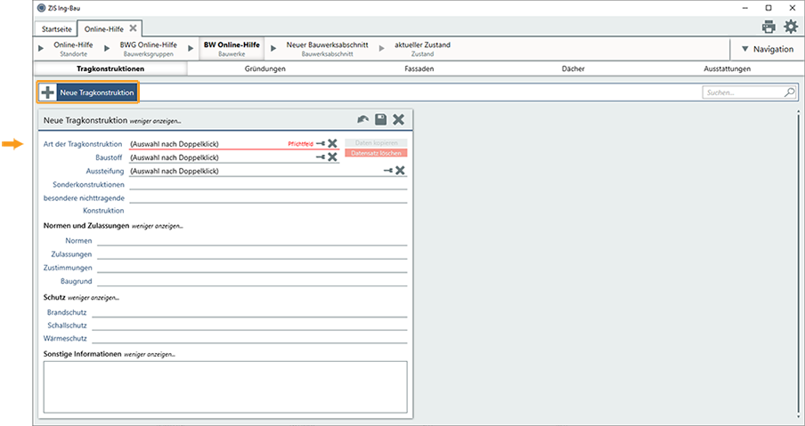 Konstruktionsdaten erfassen - Tragkonstruktion
