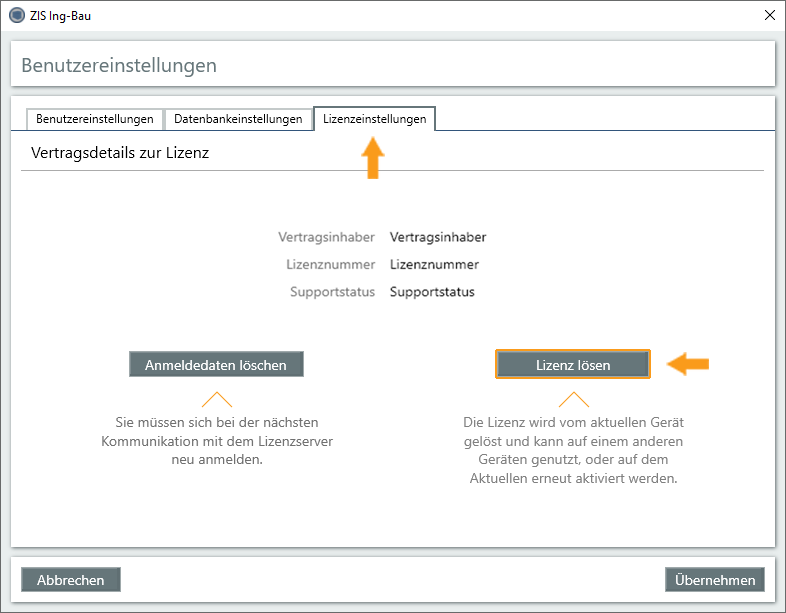 Lizenzeinstellungen - Lizenz lösen