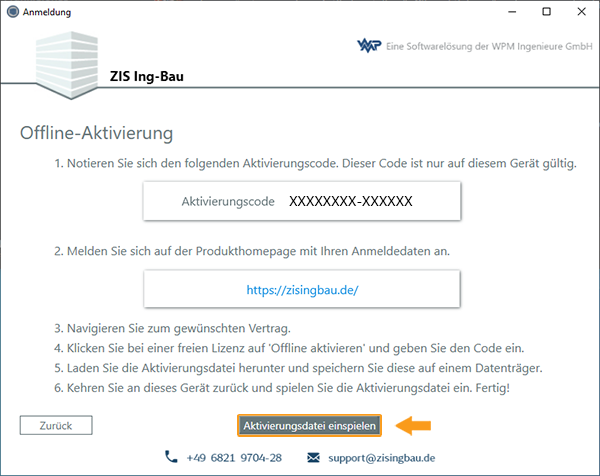 Offline Aktivierungsdatei einspielen