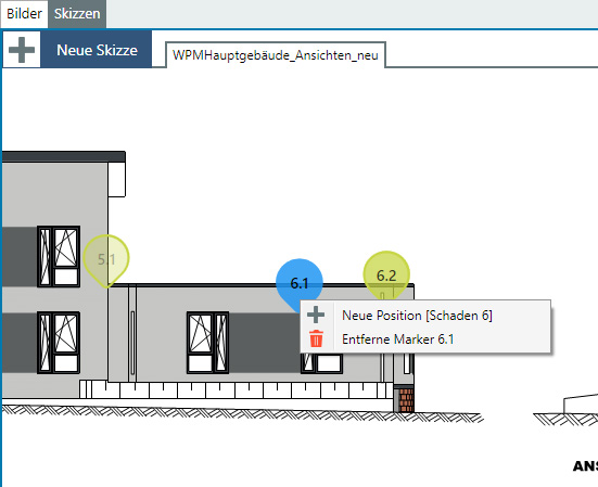 Schadensskizze - Kontextmenü Marker