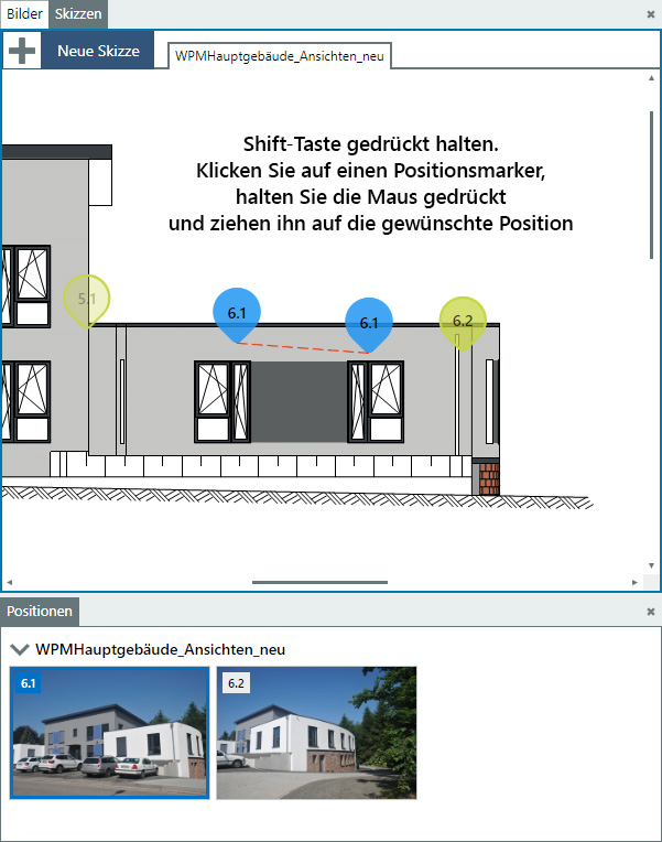 Schadensskizze - Positionsmarker verschieben