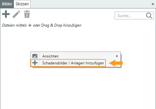 Schadensbilder hinzufügen Kontextmenü