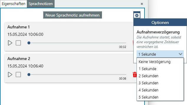 Sprachnotizen - Optionen