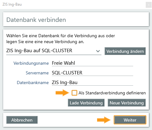 Datenbankverbindung geladen - Fenster