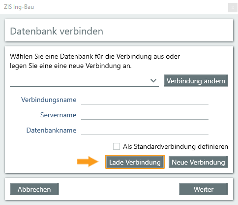 Datenbankverbindung laden - Fenster