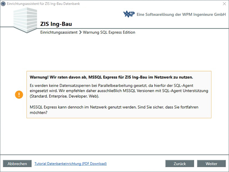 Warnung SQL Express