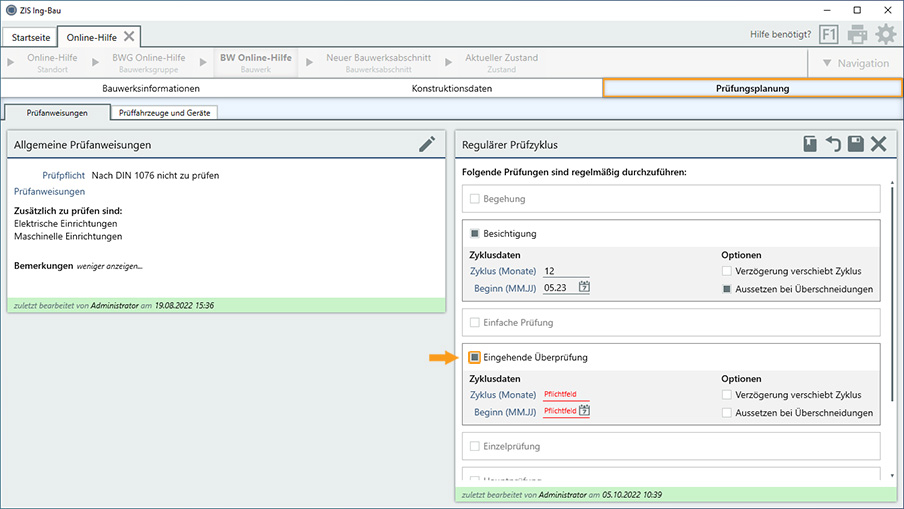 Prüfungsplanung - Regulären Prüfzyklus anlegen