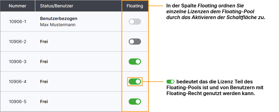 Floating-Pool Lizenzen