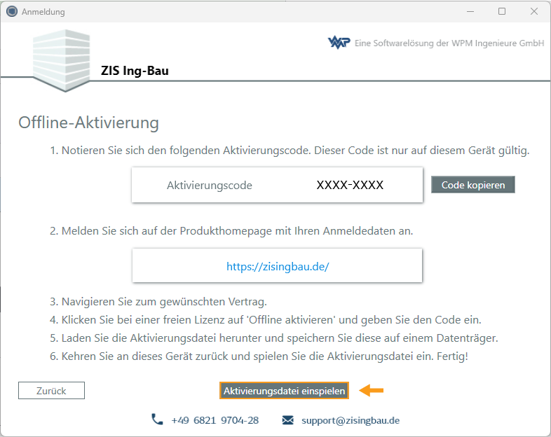 Offline Aktvierungsdatei einspielen