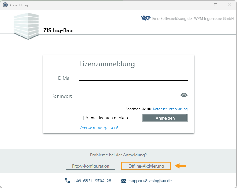 ZIS Anmeldung Offline aktivieren