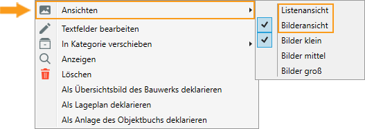 Ansichten - Bildansicht/Listenansicht