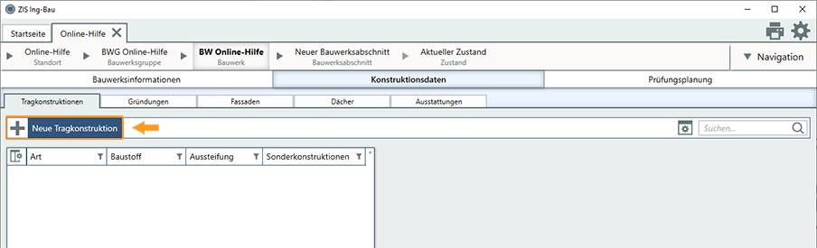 Neue Konstruktionsdaten erfassen