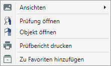 Startseite - Maske Prüfungen - Kontextmenü