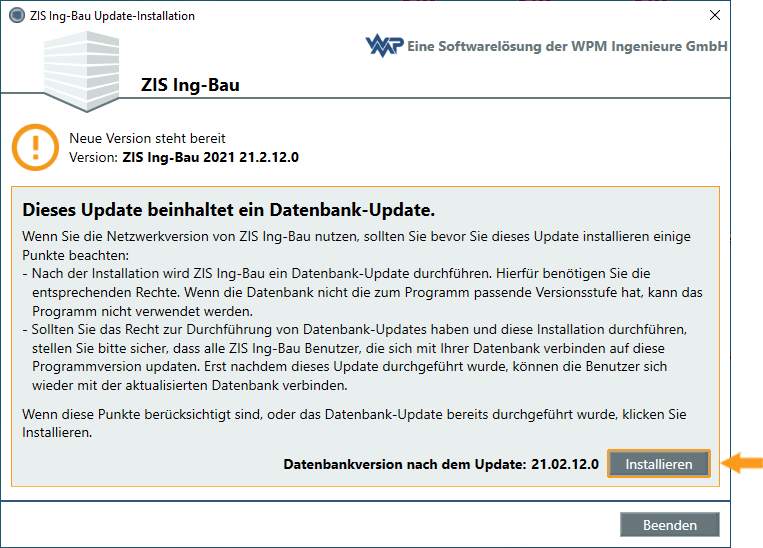 Datenbank Update - Fenster