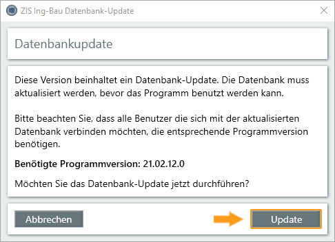 Datenbankupdate ZIS - Fenster