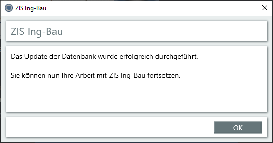 Datenbankupdate erfolgreich - Fenster