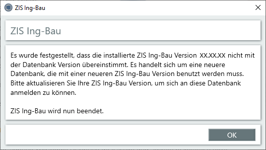 ZIS Version zu alt - Fenster