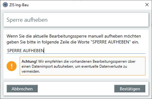 Datenaktionen - Fenster Sperre aufheben