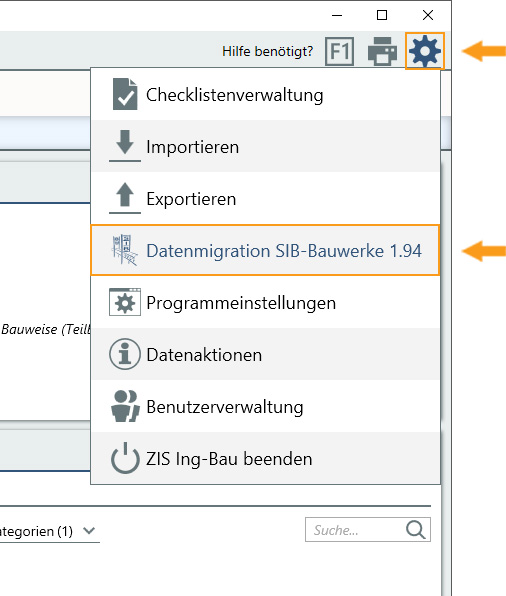 Optionen - Datenmigration SIB-Bauwerke