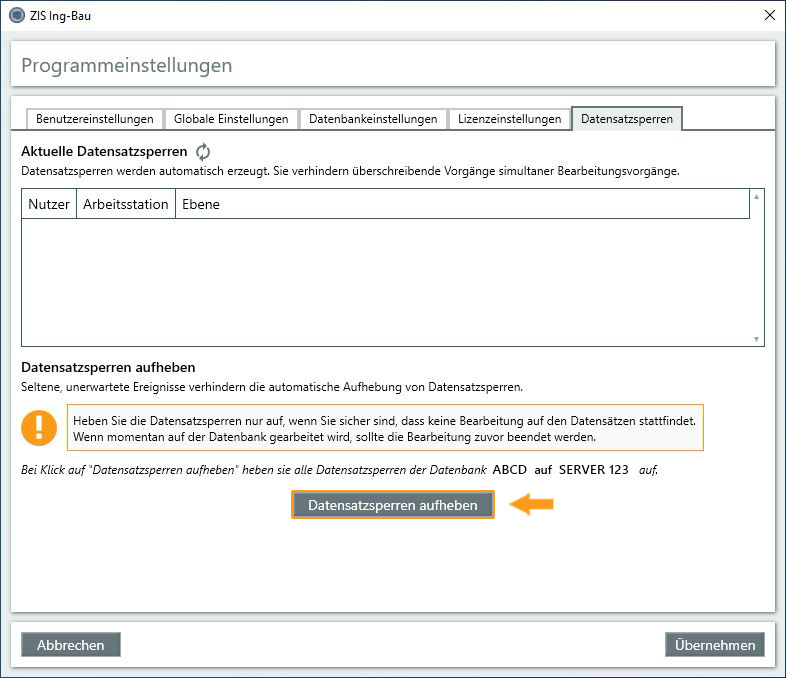 Programmfunktionen - Datensatzsperren