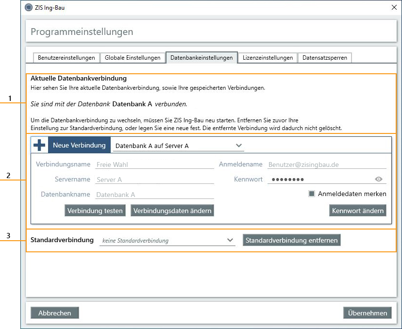 Maske Datenbankeinstellungen