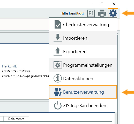 Optionen - Benutzerverwaltung öffnen