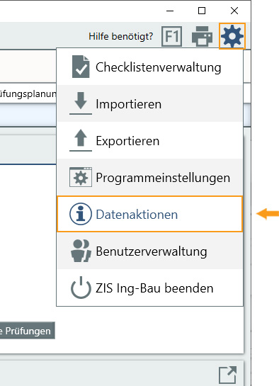 Optionen - Datenaktionen oeffnen