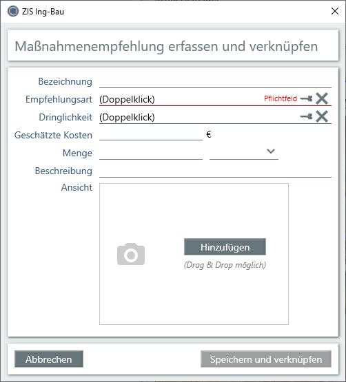 Fenster Maßnahmenempfehlung erfassen und verknüpfen