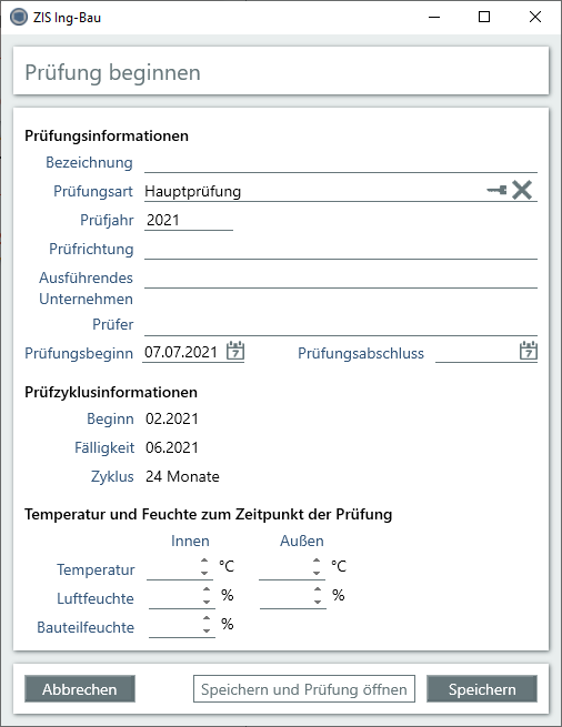 Prüfungsinformation Jahresansicht - Fenster