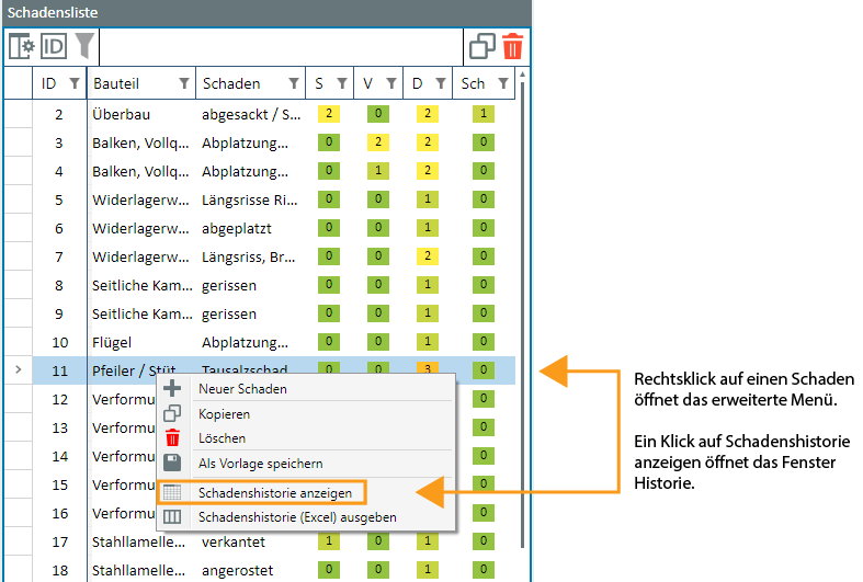 Schadenshistorie anzeigen