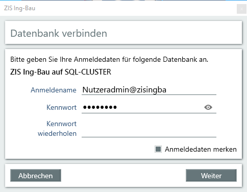 Datenbank Anmeldung - Fenster