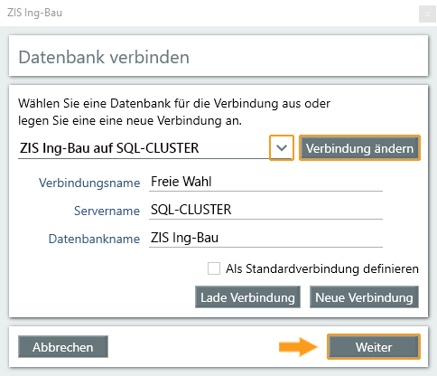 Datenbank verbinden - Fenster