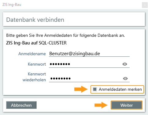 Datenbank verbinden Anmeldenamen - Fenster