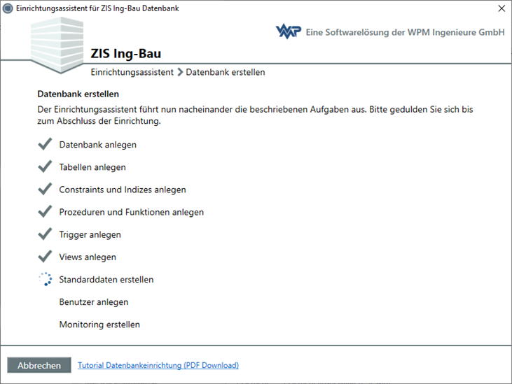 Einrichtungsassistent Datenbank erstellen - Fenster