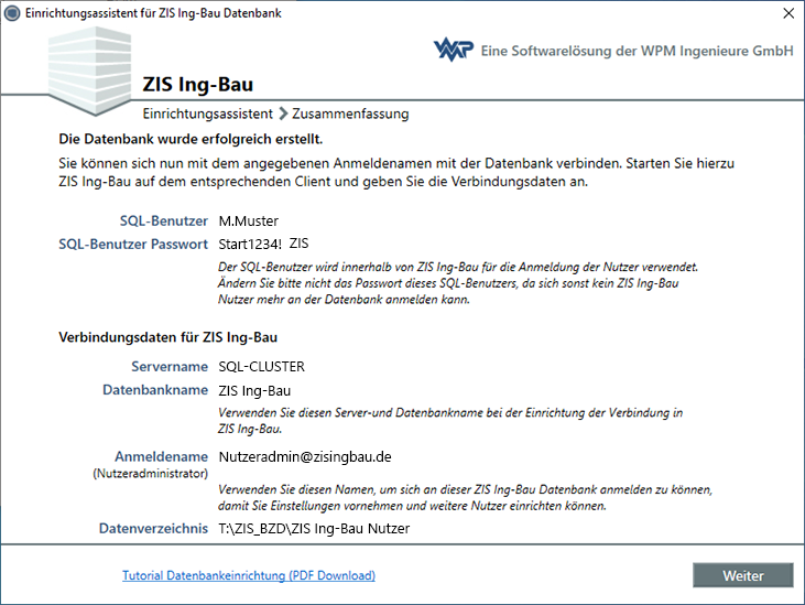 Einrichtungsassistent Zusammenfassung Abschluss - Fenster