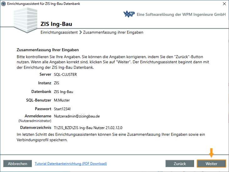 Einrichtungsassistent Zusammenfassung - Fenster