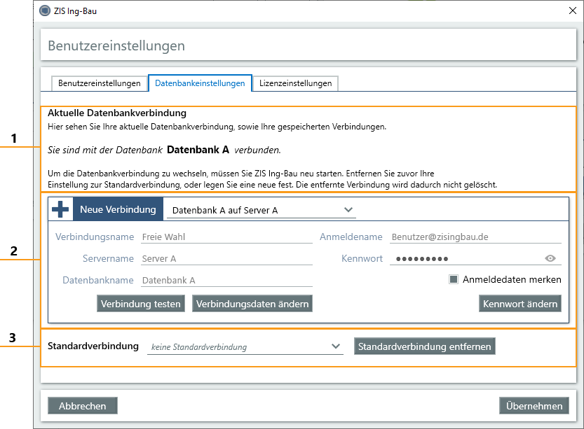 Maske Datenbankeinstellungen - Fenster