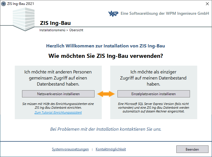 ZIS Version wählen - Fenster