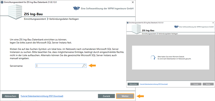 Verbindungsdaten festlegen - Fenster