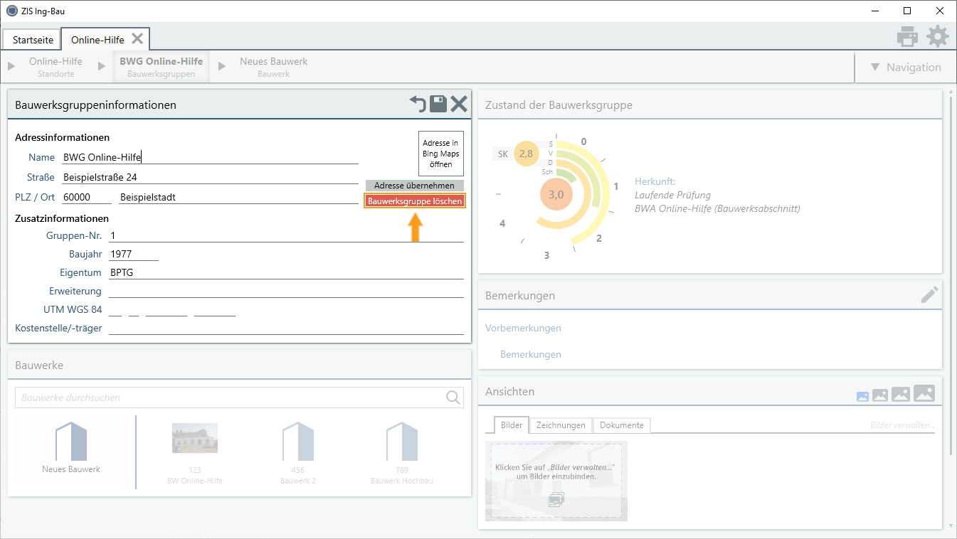 Bauwerksgruppe löschen