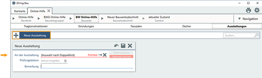 Konstruktionsdaten erfassen - Ausstattungen