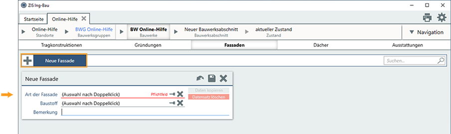 Konstruktionsdaten erfassen - Fassade