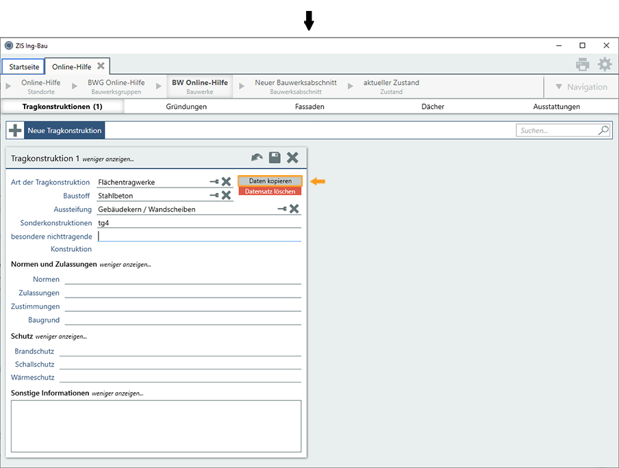 Tragkonstruktion Daten kopieren