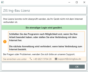 Lizenzüberprüfung fehlgeschlagen