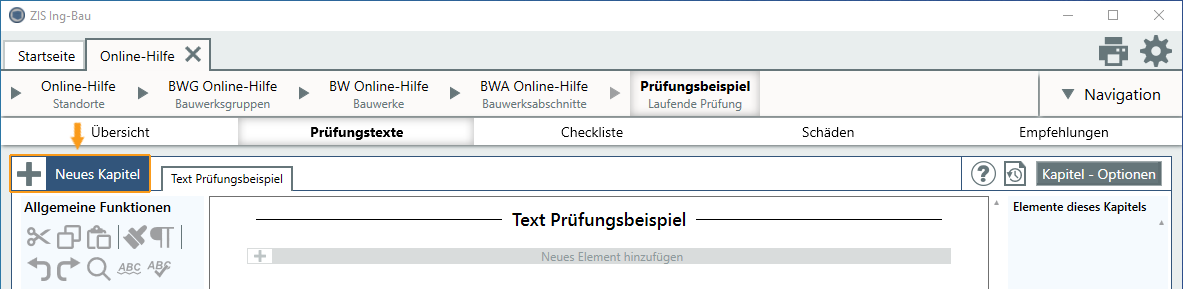 Maske Prüfungstexte - Neues Kapitel