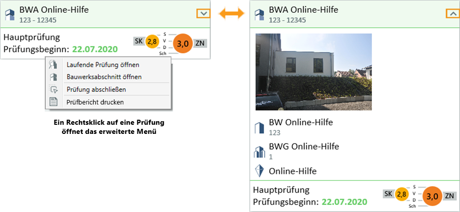 Erweiterte Informationen und Kontextmenue