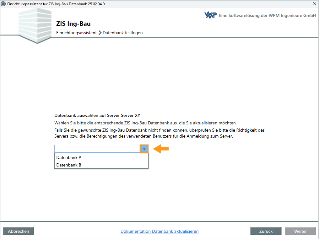 Datenbank aktualisieren - Datenbank wählen