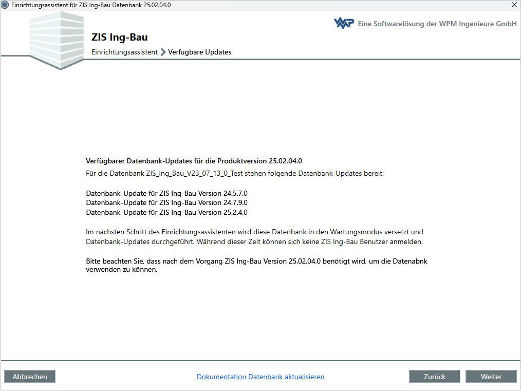 Datenbank aktualisieren - Verfügbare Updates